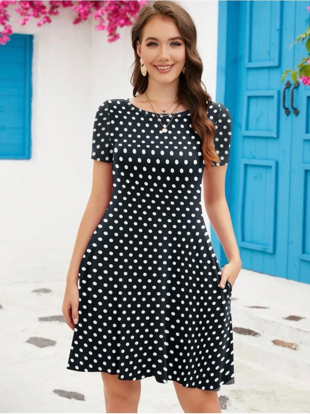 Polka Dot A-Line Dress -